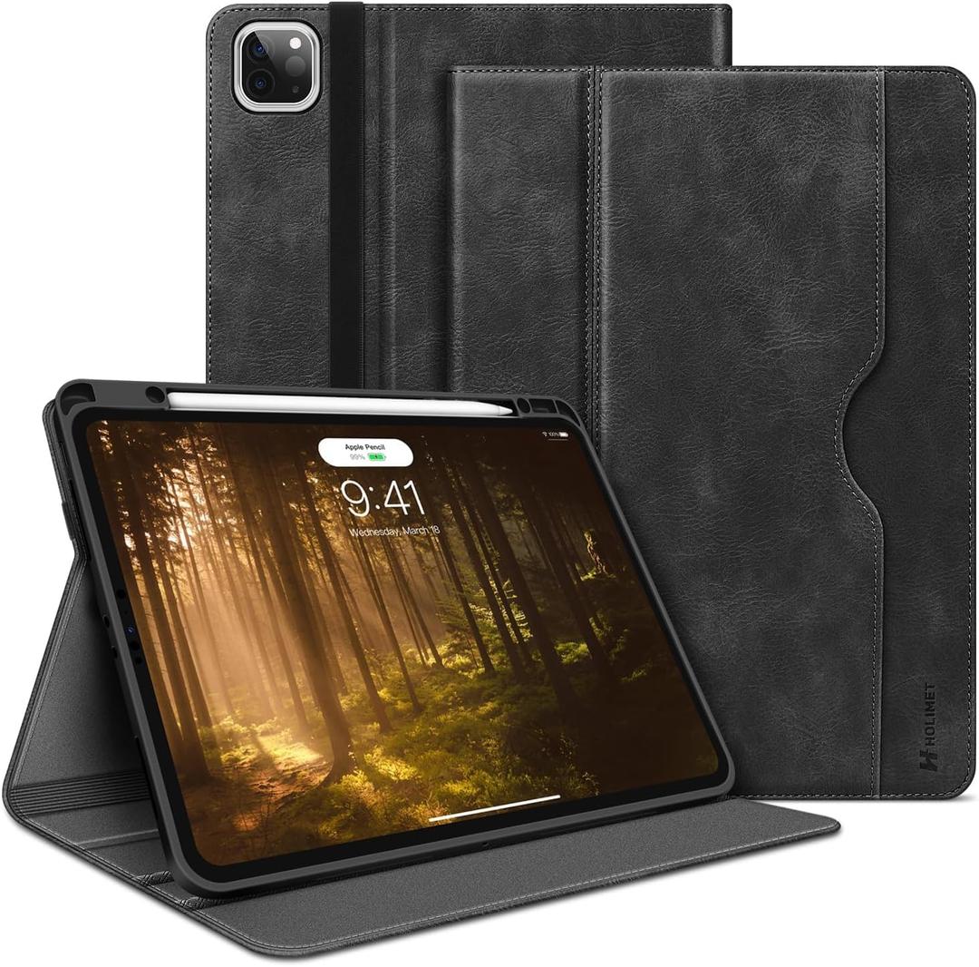 H HOLIMET Case for iPad Pro 13 inch Case M5 2025/M4 2024 with Pencil Holder Supports Pencil Pro/Pencil Auto Sleep/Wake Function Vegan Leather Smart Stand Cover (Black)