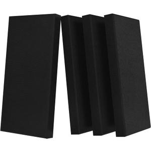 UMIACOUSTICS 4 PCS Acoustic Panels with Hanging Bracket, 2 Thick Fiberglass Sound Proof Panels Removable for Studios, Office, Home Theater Ceiling or Wall- Black