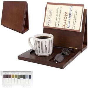 Book Reading Nook Valet with Cup Holder - Wooden Triangle Nightstand Book Stand Holder for Page Rest