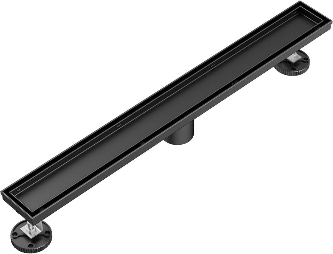 Neodrain 60 in Matte Black Linear Shower Drain- with 2-in-1 Flat & Tile Insert Cover, 304 Stainless Steel Rectangle Shower Floor Drain, Floor Shower Drain