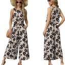 Lepunuo Womens Summer 2 Piece Outfits Sleeveless Crop Top Flowy Wide Leg Pants Matching Sets Vacation Beach Travel Outfits (Beige, L)