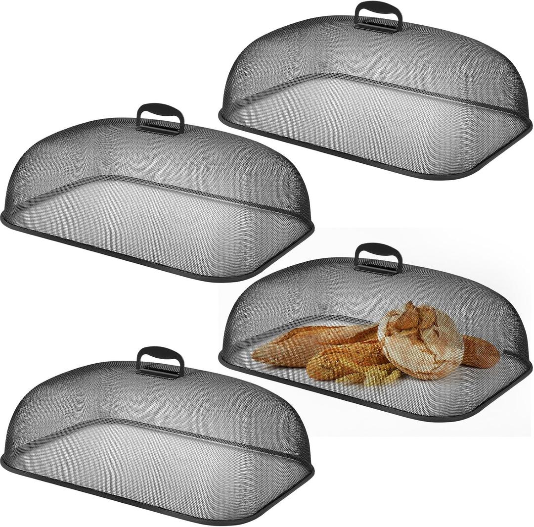 Hicarer 4 Pcs Metal Mesh Screen Food Cover for Outdoors Set Large 18.5 Inch Mesh Food Tents for Picnic Indoor Plate(Black)