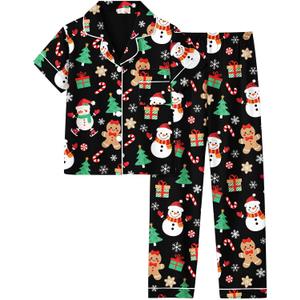 TUONROAD Girl's Christmas Pajamas Set & Casual Lapel 2pcs Button Sleepwear Size 12-14 (Black)