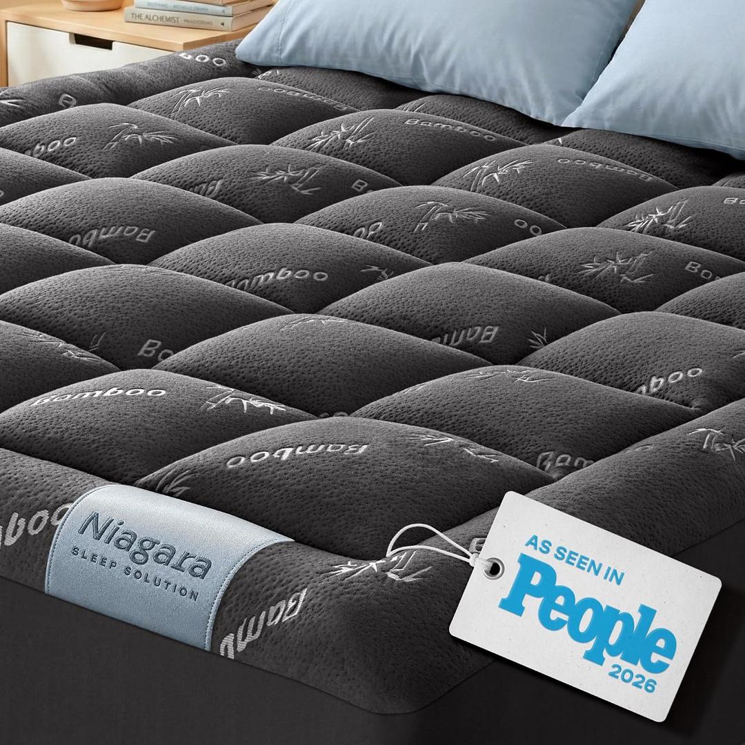 Niagara Sleep Solution Ultra Soft Queen Size Mattress Topper - Viscose Made from Bamboo Pillow Top Mattress Pad for Back Pain Relief - Naturally Cooling for Hot Sleepers, Dark Gray