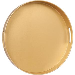 MAONAME 13" Gold Round Decorative Tray for Coffee Table, Modern Serving Tray with Handles, Plastic Ottoman Trays, Bathroom Decor