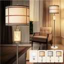 KIVDITZO Natural Alabaster Floor Lamp, Lamps for Bedroom, Tall Lamp with Night Light, Marble Base, Linen Shade,Living Room Lamp, Standing Lamp for Living Room Bedroom Office - Brown (Bulb Included)