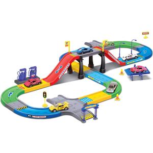 My First Speed Racing Assembly Track Builder Toy Playset - Starter Kit with 6 Diecast Cars, Accessories for Kids