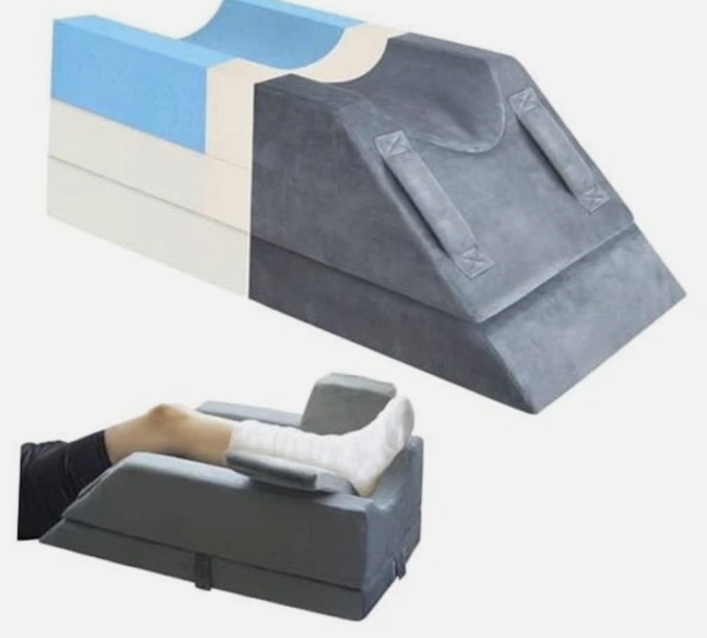 4-Height Adjustable Leg Elevation Pillows for After Surgery, Injuries, or Rest, Memory Foam Leg Pillows for Sleeping with 3 Handles and Insert Pad, Washable Velvet Cover