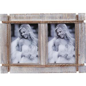 AKRILANE 2 Openings 5x7 Picture Frame Wood Rustic, Decorative, Distressed & Vintage Looking Photo Frames Wall Decor for Wall Mount & Table Top Display for Home Decor – 5 x 7 Wedding Picture Frames – Style A