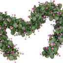 Dolicer 2 Packs 12 FT Artificial Eucalyptus Garland, Faux Greenery Garlands with Boxwood Flowers, Fake Silver Dollar Eucalyptus Leaves Vines for Wedding Table Wall Party Home Decoration, Fushia