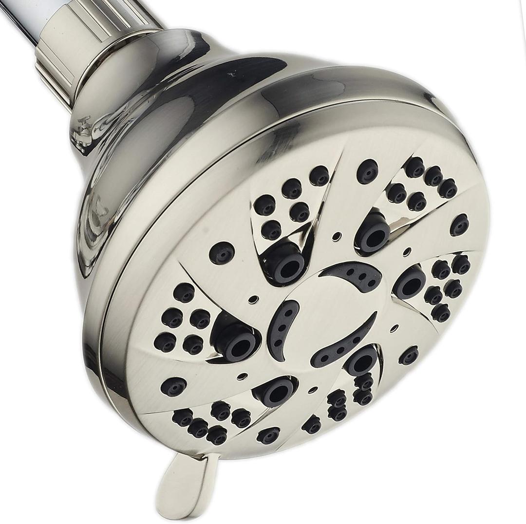 AquaDance BRUSHED NICKEL High Pressure 6-Setting Spiral Shower Head  Angle Adjustable, Anti-Clog Showerhead Jets, Tool-Free Installation - USA Standard Certified - Top U.S. Brand