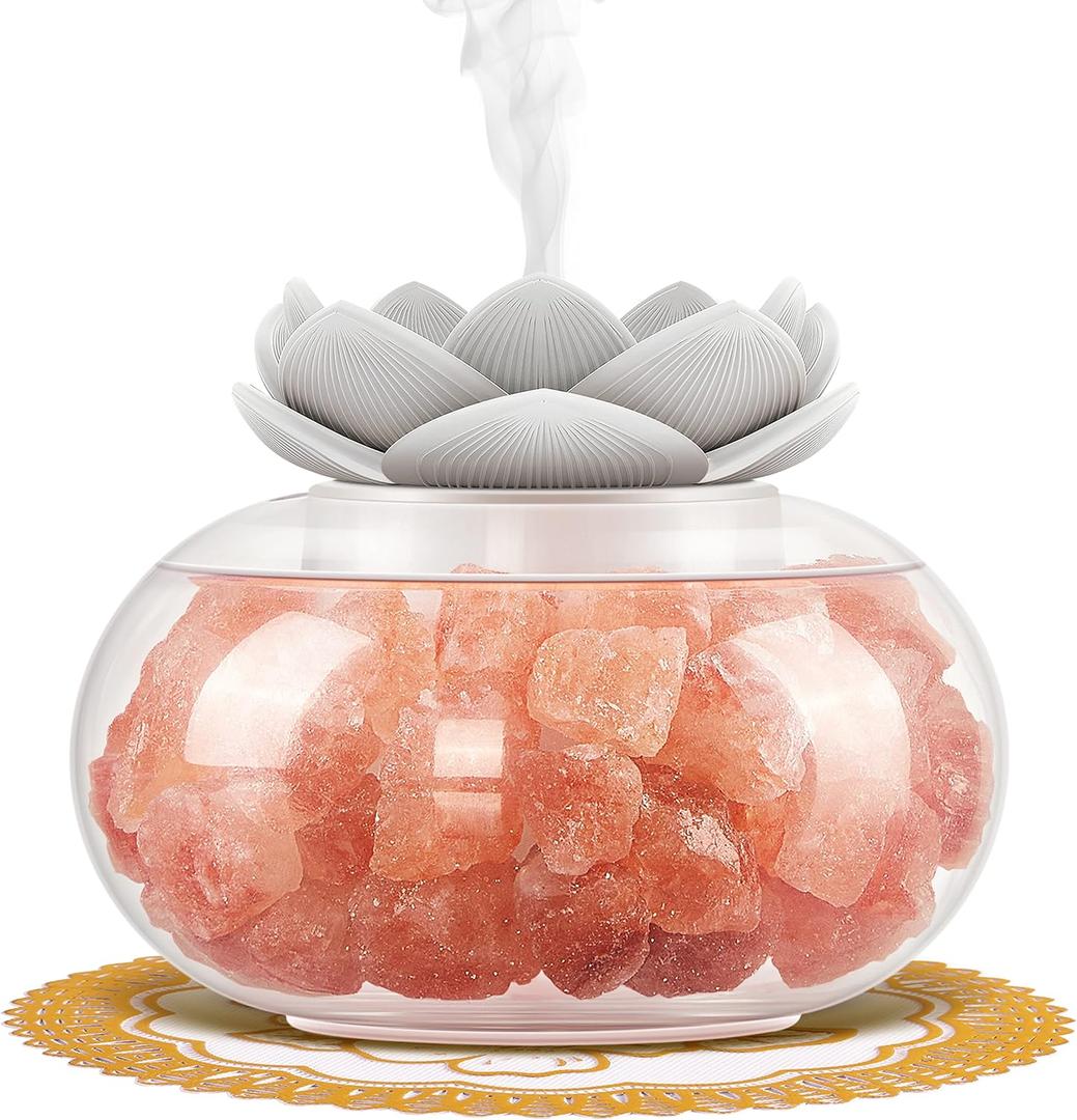Essential Oil Diffusers Aromatherapy Diffuser: Vyaime Salt Lamp Diffuser for Home Bedroom Office, Pink Crystal Himalayan Cute Lotus Auto Shut-Off 7 Colors LED Night Light - VY0110 (Multi Color)