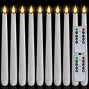 Homemory 12 Pcs Waxy Flameless Taper Candles with Remote, Led Flameless Candlesticks Classic Tall Candle, Flickering Battery Operated Taper Candles for Bedroom, Dining Room, White, 9.6 inches