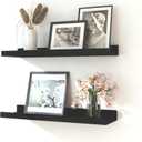 Black Floating Shelves for Wall Decor, Wall Mounted Wood Storage Shelf for Bedroom, Living Room, Bathroom, Kitchen, Nursery, Display Picture Ledge Shelf with Lip Set of 2-16 Inches, Black (15.8in)