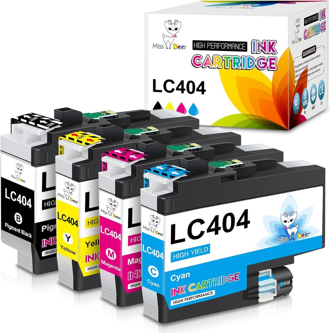 Miss Deer LC404 Ink Cartridges Compatible Replacement for Brother LC404 LC404 XL LC-404,Work for Brother MFC-J1205W MFC-J1215W MFC-J1205W XL Printer, 4-Pack