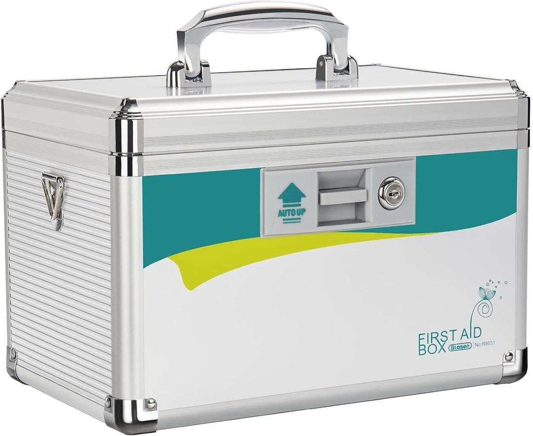 Medicine Lock Box, Locking Medicine Box, Security Lock Boxes Medium 12 x 7.68 x 7.87 Inch with Removable Storage Pocket, Lock Box, First Aid Key Safe Box, Lock Box for Medication (Medium-12in, Silver)