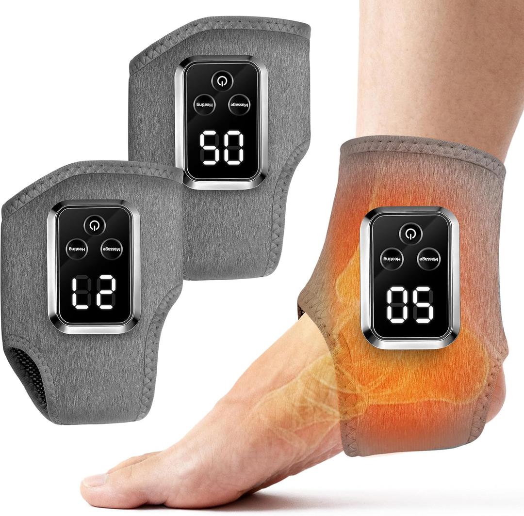 YAZHI Foot Massager 2-in-1 Warming Wrap  Relax & Renew Foot & Ankle Massager with 3 Modes & 4 Heat Levels, Portable for Home or Travel 2pack