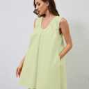 Livtany Women's Scoop Neck Babydoll Cute Mini Dress Flowy Sleeveless Short Dress Ruched Loose Fit Summer Dresses with Pockets (Green), L