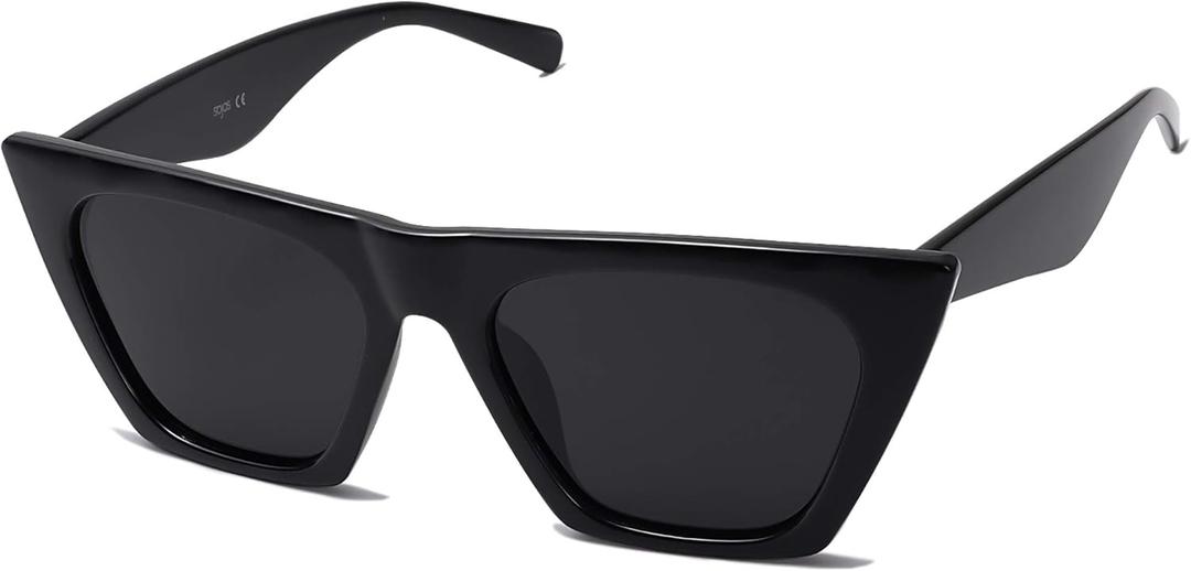SOJOS Trendy Oversized Square Cateye Polarized Sunglasses Womens Big Frame Shades SJ2115 (All Black)