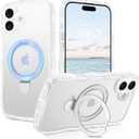 BENTOBEN Magnetic for iPhone 16 Plus Case, Wavy Curly iPhone 16 Plus Phone Case with Ring Stand [Compatible with MagSafe] Translucent Matte Shockproof Protective Cover for 16 Plus 6.7'', White