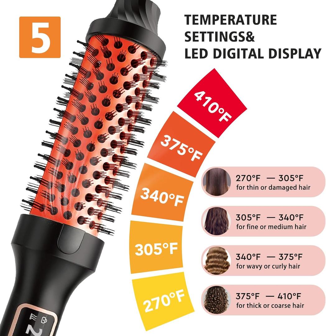 NONK Thermal Brush 1.5", Thermal Round Curling Brush, Long Lasting Universal Voltage Heated Curling Iron for All Hair, Tourmaline Ceramic,Curling Iron with 5 Temperature Control, Rose Gold