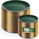 bUCLA 200PCS Green Plastic Plates - Green Disposable with Gold Rim Include 100 Dinner 10 inch & 100 Dessert 7 inch Plates, Ideal for Party & Christmas