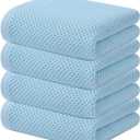 Kitinjoy 100% Cotton Waffle Weave Kitchen Hand Towels (13 X 28 Inches, Sky Blue), 4-Pack Super Soft and Absorbent Dish Towel for Drying Dishes