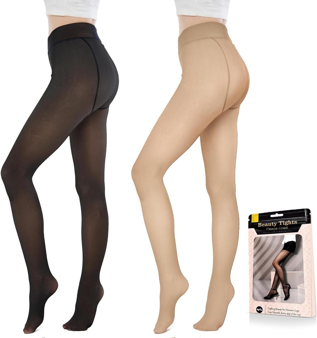 Fleece Lined Tights Sheer Women - Fake Translucent Warm Pantyhose Leggings Sheer Thick Tights for Winter (XXL)