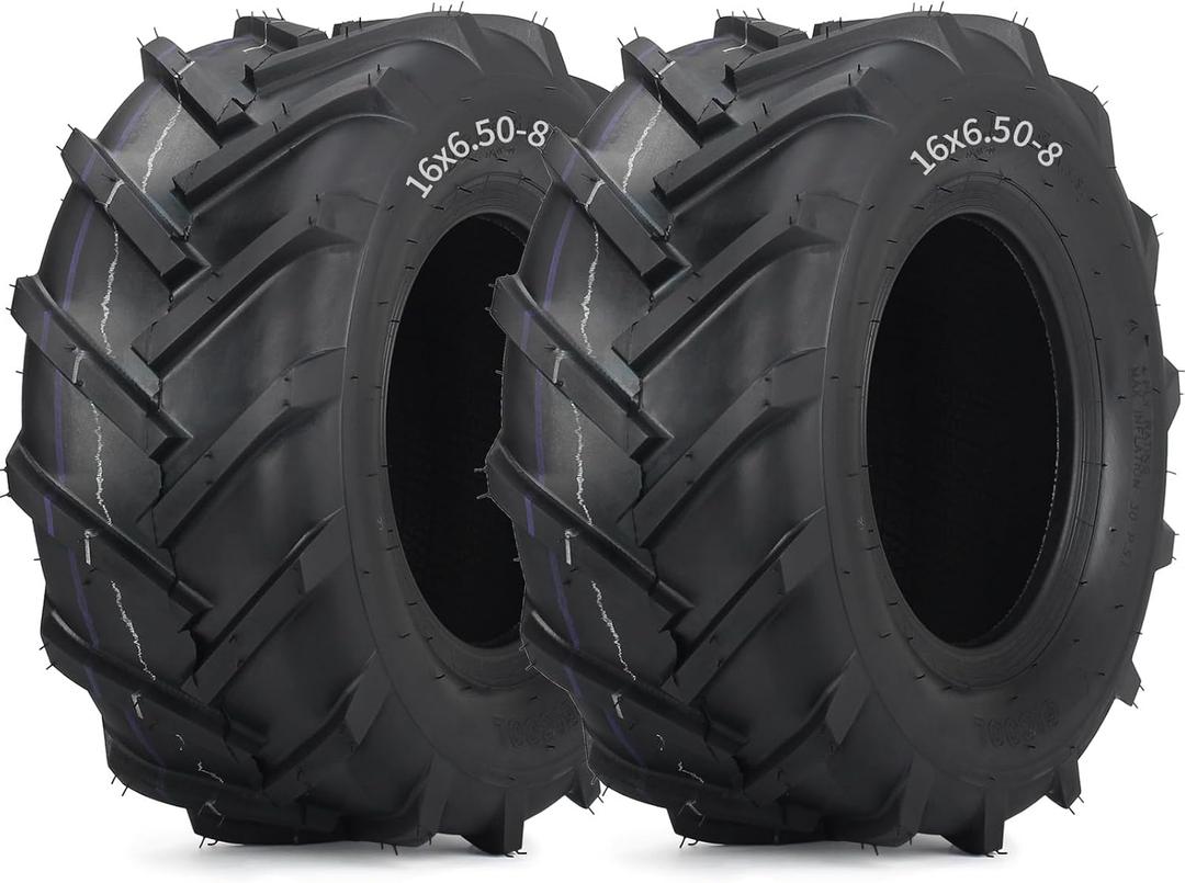 GICOOL (2 Pack) 16x6.50-8 High-Traction Lawn Mower Tubeless Tire, 16x6.5-8 Agriculture Tractor Tire, 4 Ply, Super Lug AG Turf Saver Lawnmower Pattern