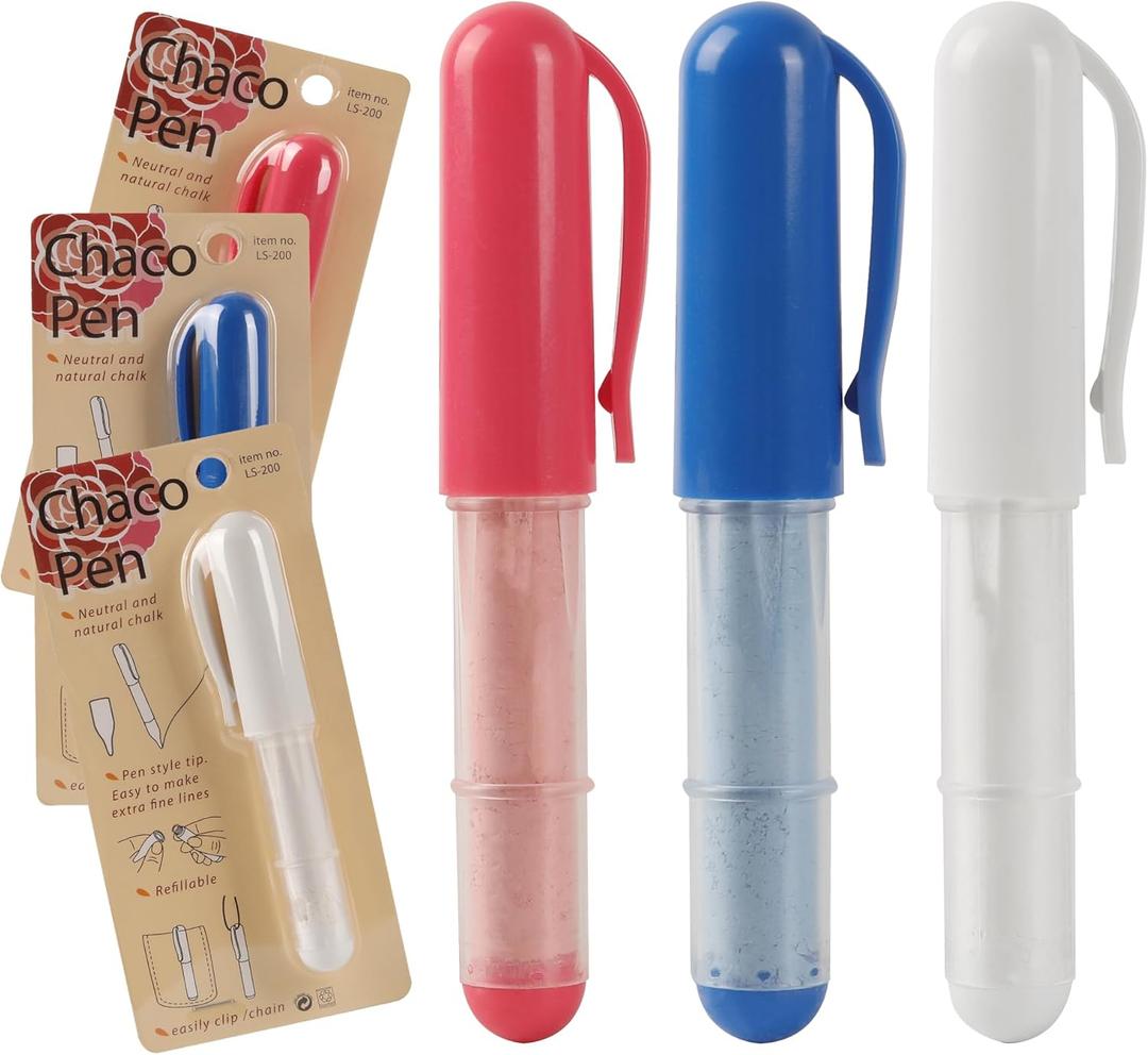 (3-pack) Fabric Chalk Markers -Erase Tailors Chalk for Quilting and Sewing - Compatible with Most Fabrics - With Dosing Wheel Technology, Red, Blue, White