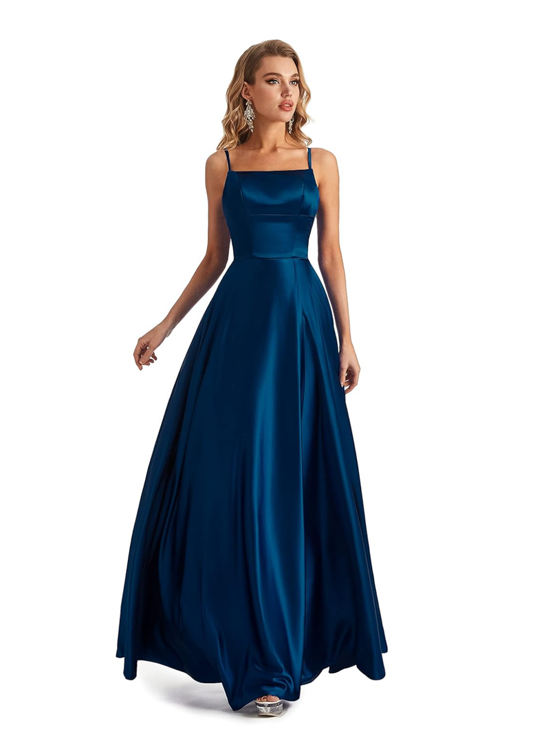 Long Satin Spaghetti Strap Prom Dress M