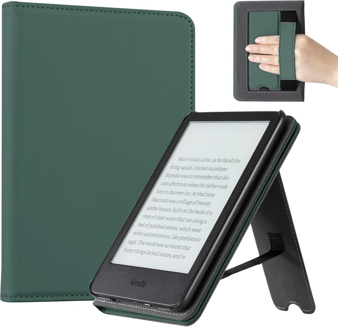 CoBak Case for 6" E-Reader - PU Leather Smart Cover with Auto Sleep/Wake & Hand Strap, not Compatible with Kobo Clara,Dark Green
