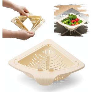 Magnetic Drainage & Filter Basket, Triangular Sink Strainer with Twist-Open Bottom, Kitchen Sink Corner Rack for Draining & Storage, Punch-Free Installation, No Tools Needed (Milky White)