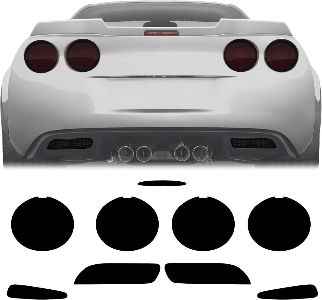 NDRUSH Smoked Taillight Rear Marker Lights Vinyl Tint Film Precut Overlay Tail Light Wrap Cover Compatible with Chevy Corvette 2005-2013