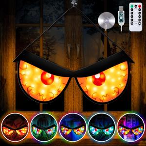[Timer & 8 Modes] Halloween Decorations Spooky Eyes Lights, Extra Large 21 Inch Halloween Window Decorations RGB Lights Glowing Eyes Halloween Window Lights USB Powered Halloween Decor Indoor Home