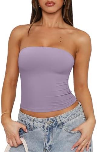 REORIA Women's Y2K Strapless Backless Tube Top Double Lined Sleeveless Crop Tank Top for Summer 2025 Going Out, XS REORIA Women's Y2K Strapless Backless Tube Top Double Lined Sleeveless Crop Tank Top for Summer 2025 Going Out, XS