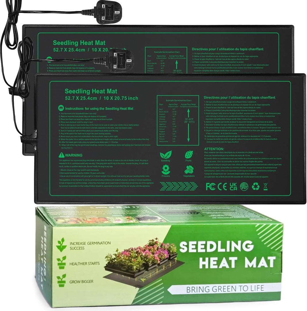 NAMOTEK Plant Heat Mat, 52 * 24cm -2 Pack Durable Waterproof Seed Germination Heating Mat, Warm Hydroponic Heating Pad MET Standard UK Plug