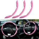 Mandark 3PCS Carbon Fiber Car Steering Wheel Cover, Anti-Skid Leather Vehicle Segmented Steer Wheel Protector, Auto Interior Protection Guard Accessories, Universal for Most Cars (Pink)