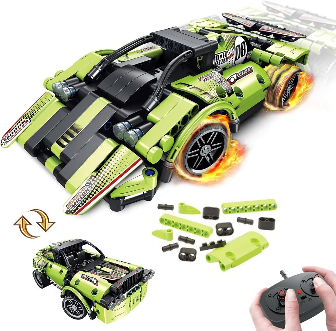 STEM Building Toys for Kids with 2-in-1 Remote Control Racer Snap Together Engineering Kits Early Learning Racecar Building Blocks - Best Gift for 6 7 8 9Year Old Boys and Girls (Green)