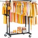 Heavy Duty Clothes Rack: 800LBS Rolling Clothing Garment Rack for Hanging Coat Double Rods Portable Cloth Racks with Wheels Shelf Sturdy Metal Adjustable Wardrobe Bedroom Laundry Living Room