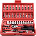 Egofine 46 Pieces 1/4 inch Drive Socket Ratchet Wrench Set, with Bit Socket Set Metric and Extension Bar for Auto Repairing and Household, with Storage Case