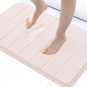 Buganda Memory Foam Bath Mat, 24" x 16", Ultra Soft and Non-Slip Bathroom Rugs, Water Absorbent and Machine Washable Bath Rug for Bathroom, Shower, and Tub, Pink