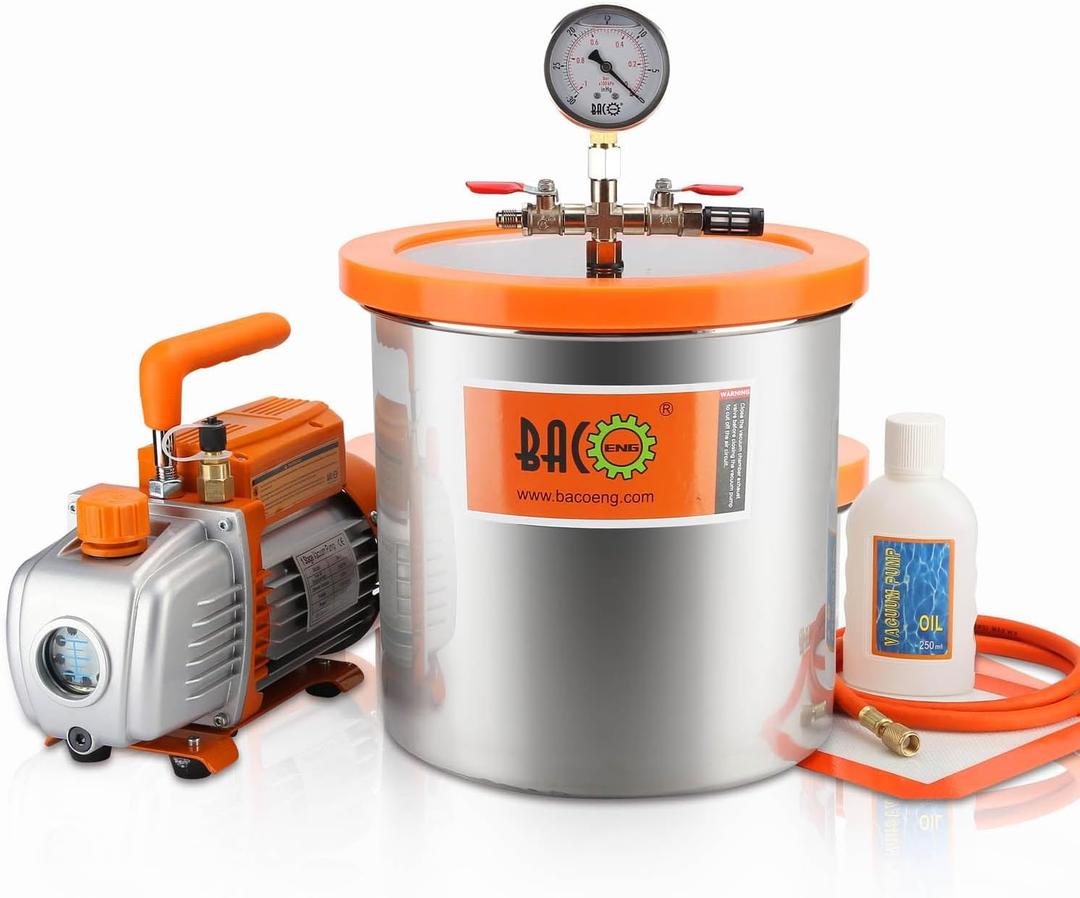 BACOENG 3 Gallon Vacuum Chamber Kit with 3.6 CFM 1 Stage Vacuum Pump HVAC (3 GALLON)