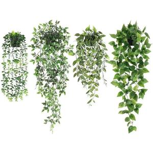 4 Pack Fake Hanging Plants - Artificial Hanging Plants Indoor, Fake Potted Plants with Mandala Vine, Eucalyptus, Pea pod Leave, Ivy Vine for Office Decor, Living Room, Farmhouse