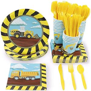 Juvale Serves 24 Under Construction Theme Party Supplies Decoration for Kids Birthday, Disposable Paper Plates, Napkins, Cups & Cutlery - Construction Party Supplies