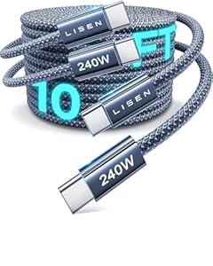 LISEN 240W Type C Charger Fast Charging Cable [10ft, 2-Pack] Long USB C Cable Fast Charging Cords 10 Foot C to C Cable Fast Charging PS/ 2 Charging Cable for iPhone 17/ 16 Series, MacBook Pro Air