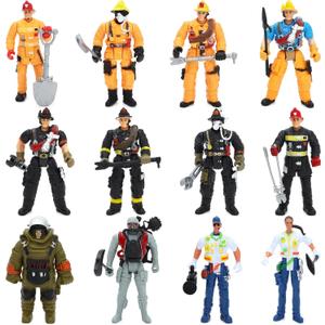 ONEST 12 Pieces Firefighter Action Figures Firefighter Figurines 4" Action Figures with Hats & Accessories for Party Decoration