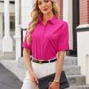 Gleeivy Women's Short Sleeve Button Up Shirt Collared Fitted Wrinkle Free Blouse Stain Shield Professional Business Top (S)