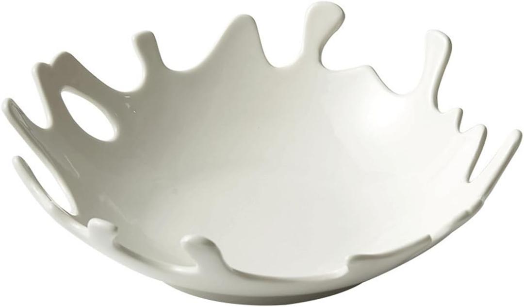 White Decorative Bowl,Modern Bowl for Home Decor,Dia 8'',Irregular Design,Ceramic (Ceramic White)