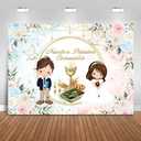 Nuestra Primera Comunin Backdrop 7x5ft Baptism God Bless First Holy Communion Background Party Decorations Blue Pink Floral Christening Banner Photo Booth Props